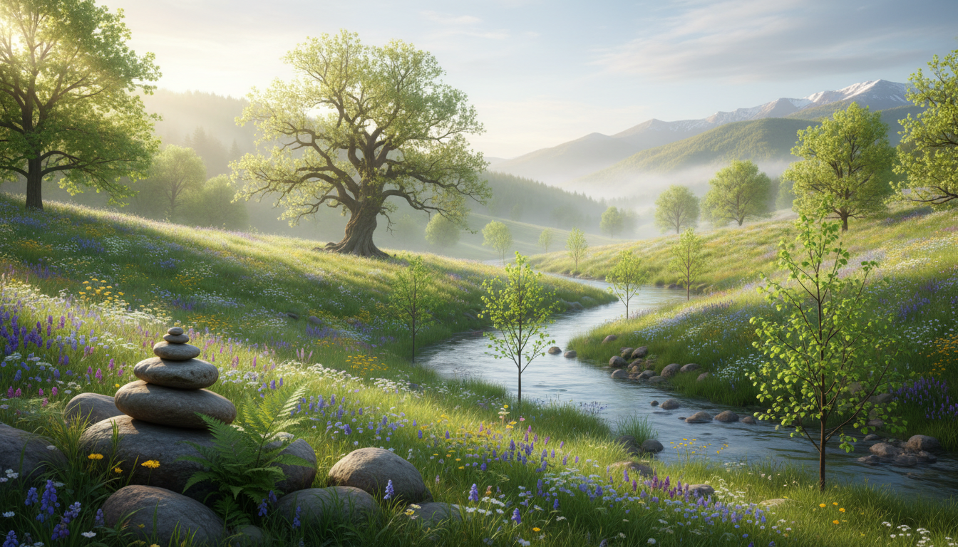 Spring landscape representing the month of Iyar — a time of renewal and healing