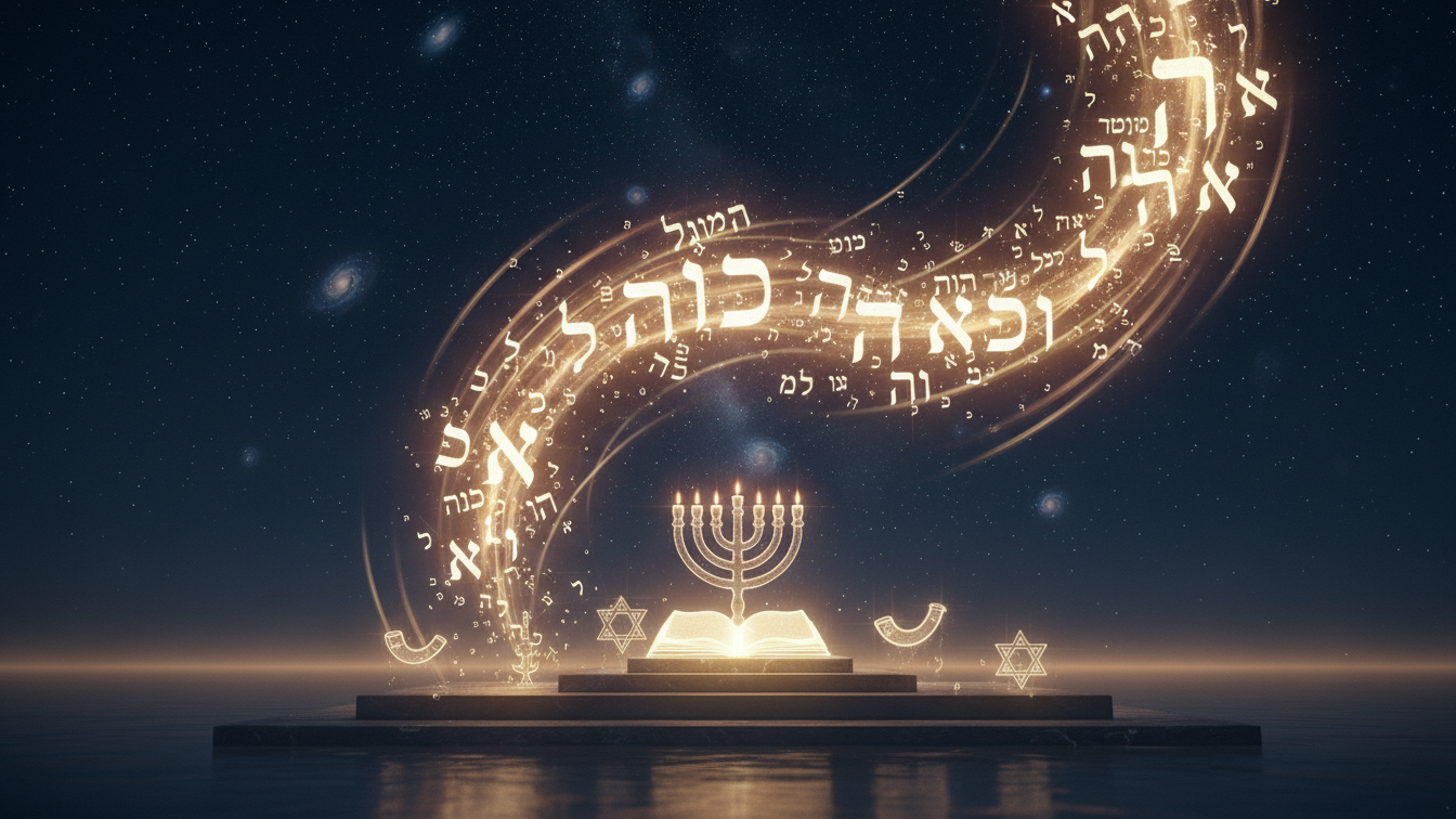 Hebrew letters of light representing mitzvot